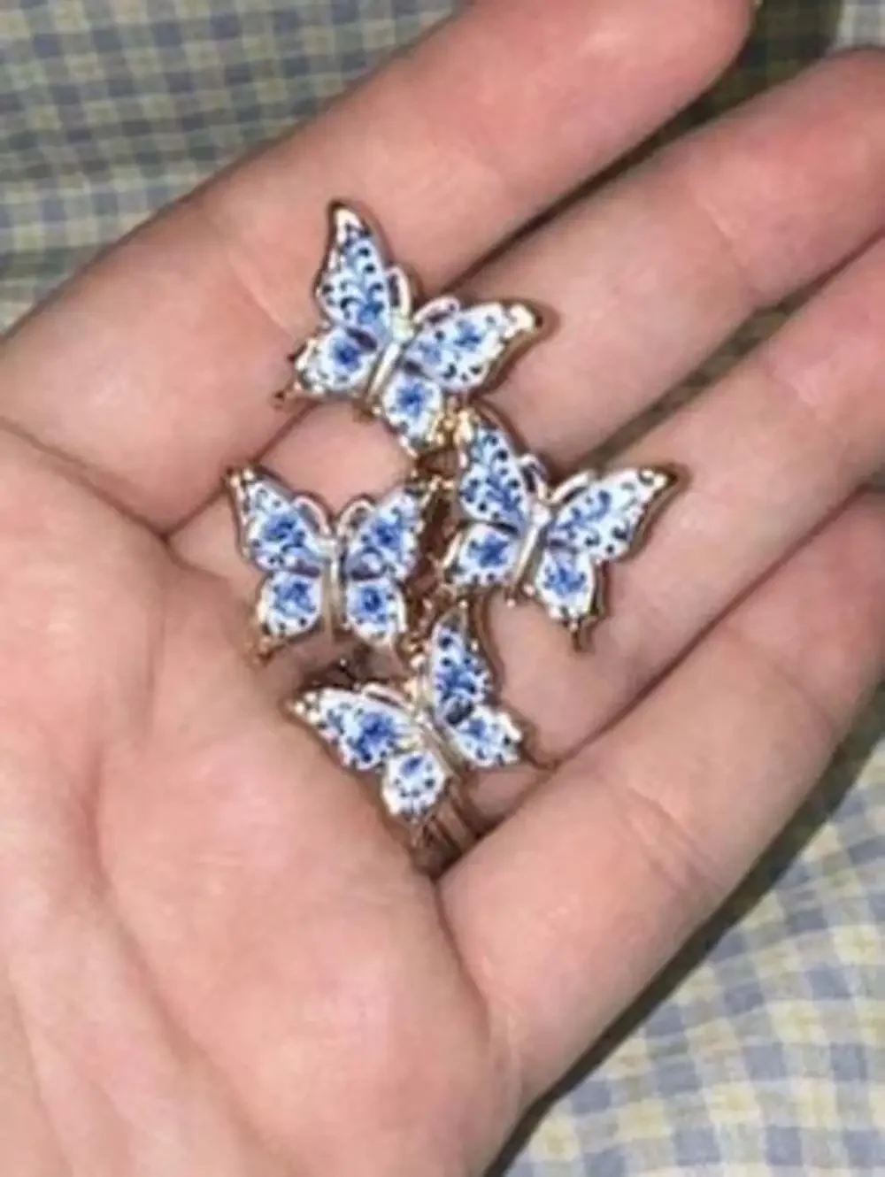 Blue and White Enamel Butterfly Triple Motif Hair Clip